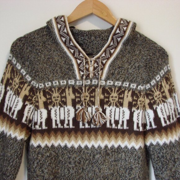 Kactus Artesanias Alpaca Hoodie Sweater Peru Aztec Fringe Soft Pullover Medium - Picture 3 of 15
